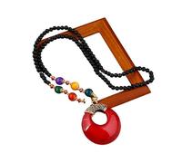 Collana Lunga con Goccia d'Acqua in Stile Etnico con Pendente in Ambra - Accessorio a Catena per Maglione retrò