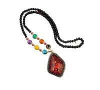 Collana Lunga con Goccia d'Acqua in Stile Etnico con Pendente in Ambra - Accessorio a Catena per Maglione retrò