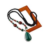 Collana Lunga con Goccia d'Acqua in Stile Etnico con Pendente in Ambra - Accessorio a Catena per Maglione retrò
