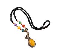 Collana Lunga con Goccia d'Acqua in Stile Etnico con Pendente in Ambra - Accessorio a Catena per Maglione retrò