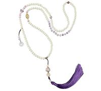 Collana lunga con nappe di sandalo verde con catena a tracolla in perle di vetro - accessori in maglione alla moda, One Size, Pietra, Non pietra preziosa