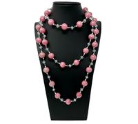 Collana Lunga Cristalli Palline Donna Elegante Modello Classico Brillante Rosa