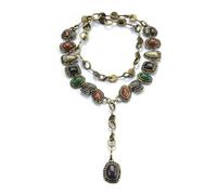 Collana lunga da donna, in metallo martellato multicolore color oro anticato
