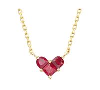 Collana lunga da donna vintage dell'amicizia dell'amore puzzle cuore con taglio principesse rosso rubino oro giallo, Oro giallo 14 carati, Rubino