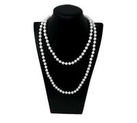 Collana Lunga di Madreperla Perla Donna Moda Modello Classico Elegante Bianco 08