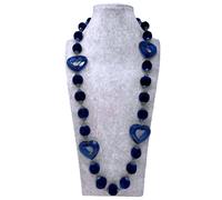 Collana Lunga di Velluto Cristallo Cuore Palline Donna Moda Elegante Blu Scuro