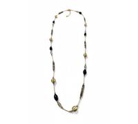 Collana Lunga Donna Rame Pietra Dura Perle Oro Nero Grigio Sautoir 110g
