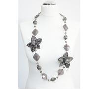 Collana Lunga Fiori Stoffa,Perle Cristalli da donna, Elegante Cerimonia Argento