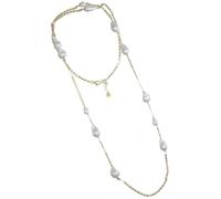Collana lunga in argento 925- catena a specchio diamantata- con perle baroccate iridate