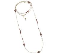 Collana lunga in argento 925 placcato oro con pietre dure- labradorite, perle naturali e zirconi.