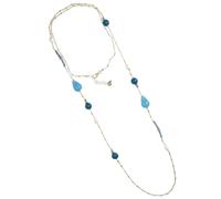 Collana lunga in argento 925 placcato oro con pietre dure: quarzo color ottanio, perle di fiume e zirconi.