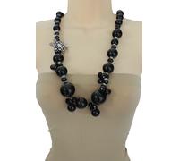 Collana Lunga In Metallo Argento Con Charm A Fiore E Perle Nere Bling