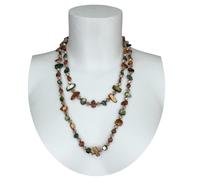 Collana Lunga Madreperla,perle,pietre Dure,cristalli da donna Verde Marrone M/32