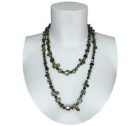 Collana Lunga Madreperla,perle,pietre Dure,cristalli da donna Verde Scuro M/46