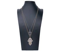 Collana Lunga Mano di Fatima Ciondolo Doppio Strass Donna Brillante Elegante Oro