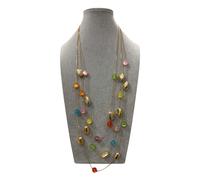 Collana lunga multicolore con perle e ovali dorati per donna