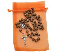 Collana Madre Maria CROCE CRISTIANA perle legno preghiera del Signore santo c...