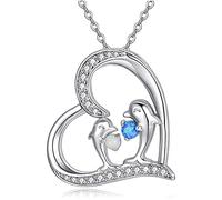 Collana Madre Semplice Collana Cuore in Rame Argento con Delfini e Zircone Cubo Regali per la Madre della Sposa