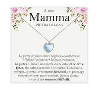 Collana Mamma Pietra di Luna Regali per lei in Argento Sterling 925 Idea Regalo per Natale Compleanno Collane madri - Cofanetto DEDICA incluso (Cuore pietra luna mamma)