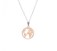 Collana Mappamondo in Argento 925 - Ciondolo Oro Rosa e Catenina Argento - Idea Regalo per Donna Viaggiatrice - Prodotto Made in Italy - Modello Budapest
