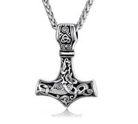 Collana Martello Thor Mjolnir in Acciaio Inossidabile, Ciondolo Vikingo con Rune Nordiche, Amuleto per Uomo