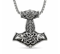 Collana martello Vichingo Mjolnir Thor Vegvisir ciondolo norreno amuleto di c...