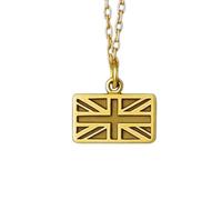 Collana minimalista con ciondolo rettangolare a forma di bandiera del Regno Unito in argento sterling 925 con catena a maglia da 45 cm e ciondolo placcato oro. Gioiello significativo |LKD_3DM_00378