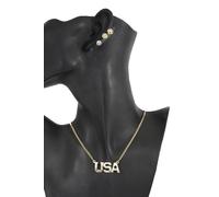 Collana Moda Con Ciondolo In Metallo Dorato A Catena E Orecchini Set Da 3 U.S.A.