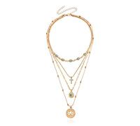 Collana multistrato alla moda con piccolo foro con ciondolo a forma di fiore con borchie con croce di diamante Collana multistrato di Boemia adatta per vacanze, feste, festival e vita quotidiana