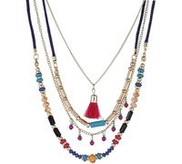 Collana multistrato da donna con ciondolo a nappa, collana girocollo lunga con perline di cristallo colorate rosse, Medio, Plastica