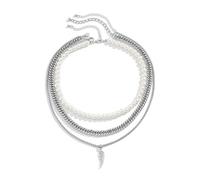 Collana Multistrato Perle, collane con Ciondolo in Lega Perla Multistrato e Ala da Uomo Argento, 47CM