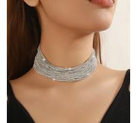 Collana multistrato scintillante con strass per donne, accessori gioiello eleganti alla moda stile punk europeo hip-hop per la clavicola, collana multistrato scintillante con strass, regalo di vacanza