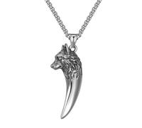 COLLANA "NEVER GIVE UP" CON DENTE DI LUPO IN ACCIIAIO INOSSIDABILE