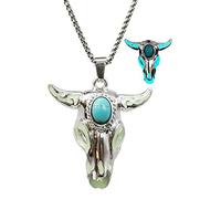 Collana occidentale per cowgirl cowboy bohemien turchese toro testa di bue teschio collana per donne uomini bagliore nel buio gioielli, Acciaio inossidabile, Nessuna pietra preziosa