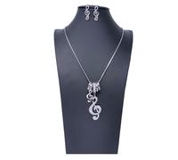 Collana Orecchini Chiave di Violino Anelli Strass Moda Donna Brillante Argento