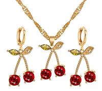 Collana orecchini ciliegia squisito dolce donne finto rubino set di gioielli per matrimonio, ragazze gioielli collana per le donne