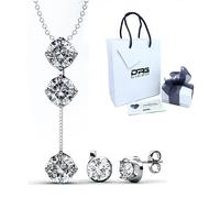 Collana Orecchini Donna Parure Pendente Punto Luce Oro Cristal SWAROVSKI Element