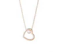 Collana Oro 14K Donna, Collana Lunga Perle Bianco Ciondolo Catenina Gioielli 585 Oro Rosa con Moissanite Cuore 40+5cm