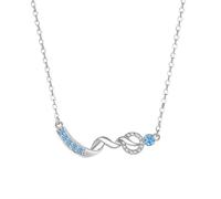 Collana Oro Bianco Donna 18K Vero, Collana Lunga con Ciondolo Blu Topazio Catenina con Moissanite Forma di Nastro con Cerchio Oro Bianco 40+5cm