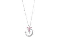 Collana Oro Bianco Donna 18K Vero, Collana Lunga con Ciondolo Zaffiro Rosa Creato In Laboratorio Catenina con Moissanite Fiore e Luna