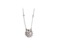 Collana Oro Bianco Donna 18K Vero, Collana Lunga Elegante Bianco Perla Catenina con Moissanite Zaffiro Rosa Creata In Laboratorio Fiocco e Fiore