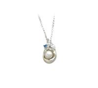 Collana Oro Bianco Donna 9K, Collana con Ciondolo Lungo Bianco Perla Catenina con Moissanite di Zaffiro Creata In Laboratorio Design Unico