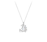 Collana Oro Bianco Donna 9K, Collana Lunga Moda Bianco Pietra di Luna Ciondolo Catenina con Moissanite Uccelli Spighe di Grano Oro Bianco 40+5cm