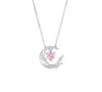 Collana Oro Bianco Donna 9K, Collane Lunghe Eleganti Zaffiro Rosa Creato In Laboratorio Catenina con Moissanite Ala Oro Bianco 40+5cm