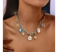 Collana Oro Con Ciondoli Stella Marina E Occhio Turchese Boho Chic T103D35F9A