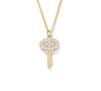 Collana Oro Donna 14K Vero, Collana Lunga Moda Bianco Smeraldo Creato In Laboratorio Ciondolo Catenina Gioielli 585 Oro Giallo Chiave 40+5cm