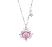 Collana Oro Donna 585, Collane Lunghe Eleganti Zaffiro Rosa Creato In Laboratorio Catenina Oro Bianco 14K con Moissanite Elegante Fiocco A Nodo