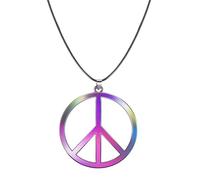 Collana Pace Arcobaleno Hippie - Peace Sign Necklace in Metallo per Donna e Uomo, Accessori Costume per Carnevale Feste a Tema