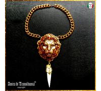 Collana Pendaglio Amuleto Gioiello Talismano Dente di Leone d'Oro Pietra Catena