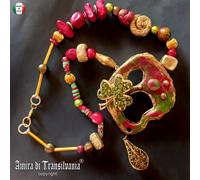 Collana Pendaglio Gioiello Quadrifoglio Pietre Strass Cristalli Perle Ciondolo